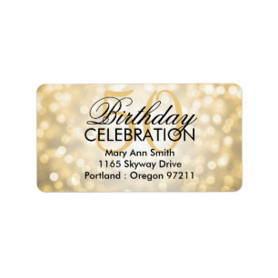 Address 50th Birthday Party Gold Glitter Lights Label