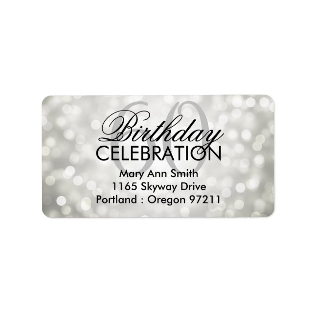Address 60th Birthday Party Silver Glitter Lights Label (Front)