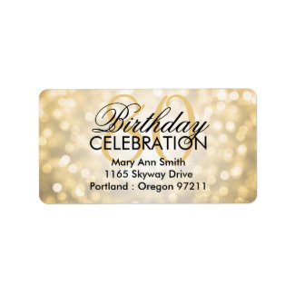 Address 80th Birthday Party Gold Glitter Lights Label