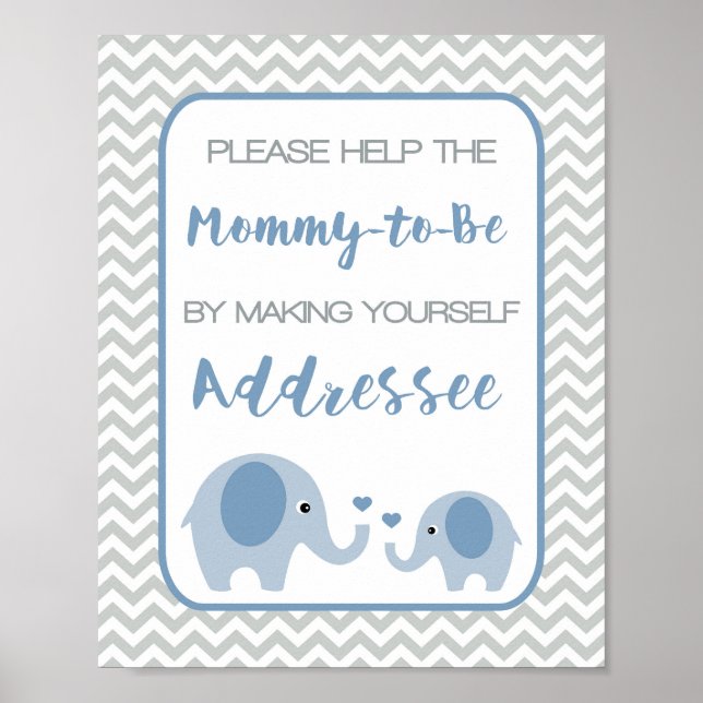 Address an Envelope Baby Shower Sign Blue Elephant (Front)