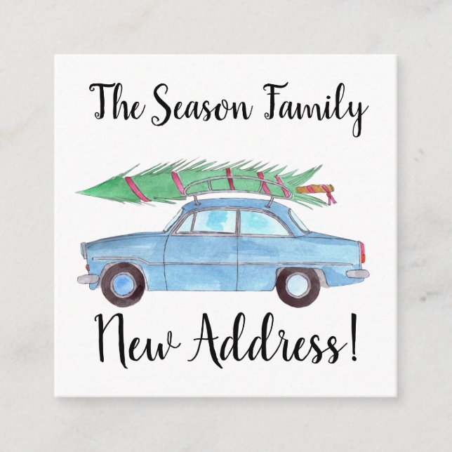 Address Announcement Blue Car with Christmas tree (Front)
