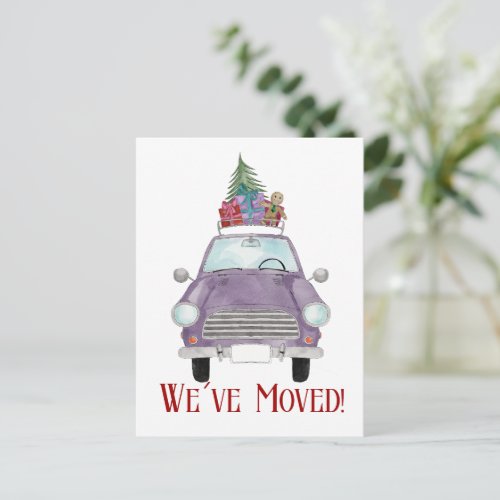 Address Announcement car with Christmas gifts Post Postcard