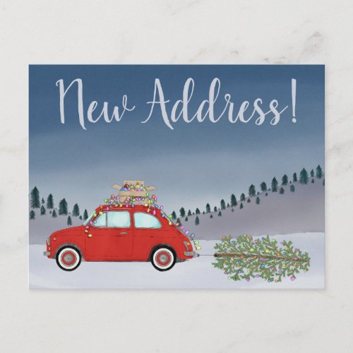 Address Announcement Fiat 500 Christmas tree Postcard