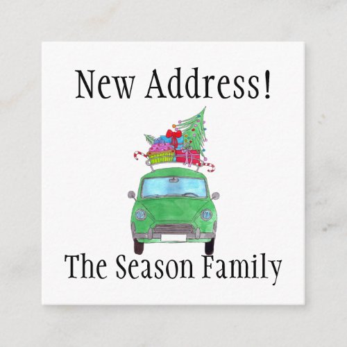 Address Announcement Green Car with Christmas Gift