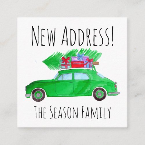 Address Announcement Green Car with Christmas Gift
