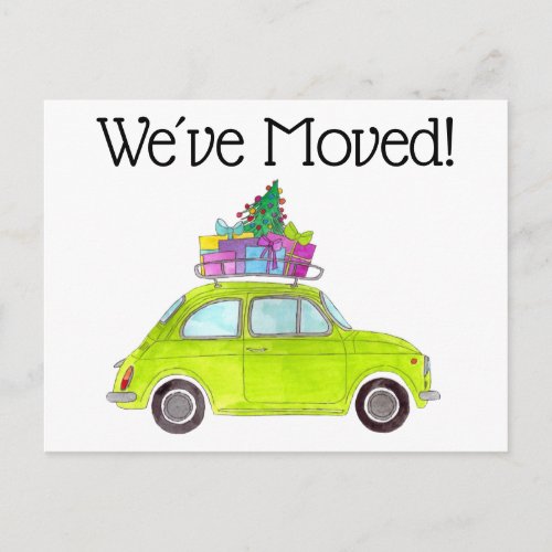 Address Announcement Green Car with Christmas Gift Postcard