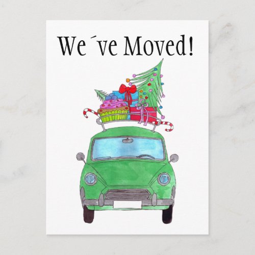 Address Announcement Green Car with Christmas Gift Postcard