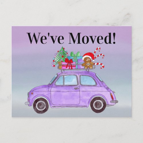 Address Announcement Purple Car Christmas Gifts Postcard