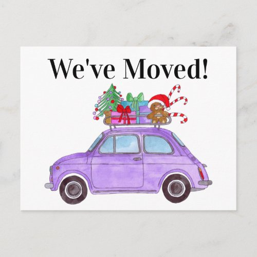 Address Announcement Purple Car Christmas Gifts Postcard