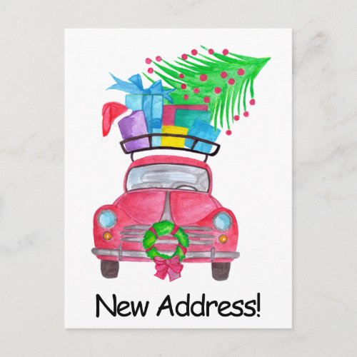 Address Announcement Red Car Christmas Gifts Postcard