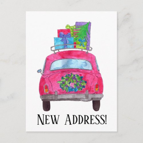 Address Announcement Red Car Christmas Gifts Postcard