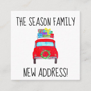 Address Announcement Red Car with Christmas Gifts