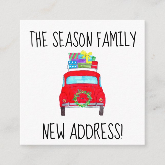 Address Announcement Red Car with Christmas Gifts (Front)
