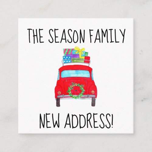 Address Announcement Red Car with Christmas Gifts