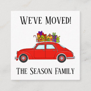 Address Announcement Red Car with Christmas Gifts