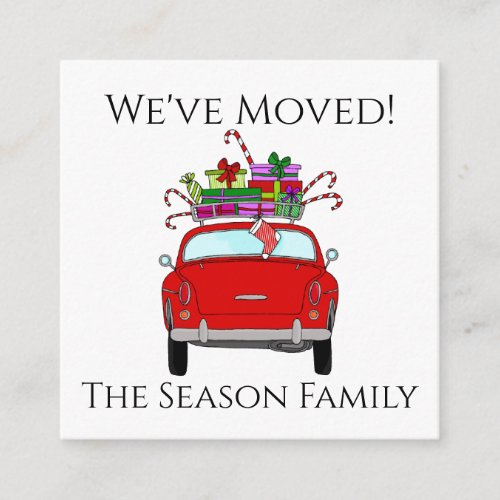 Address Announcement Red Car with Christmas Gifts