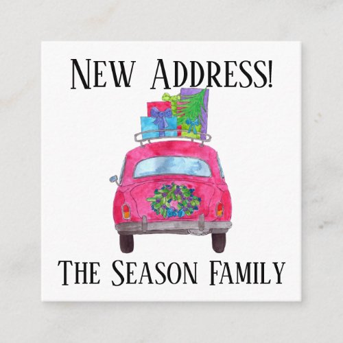 Address Announcement Red Car with Christmas Gifts