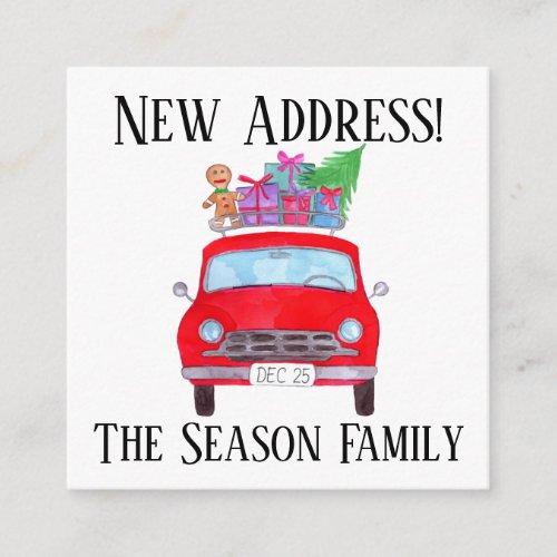 Address Announcement Red Car with Christmas Gifts