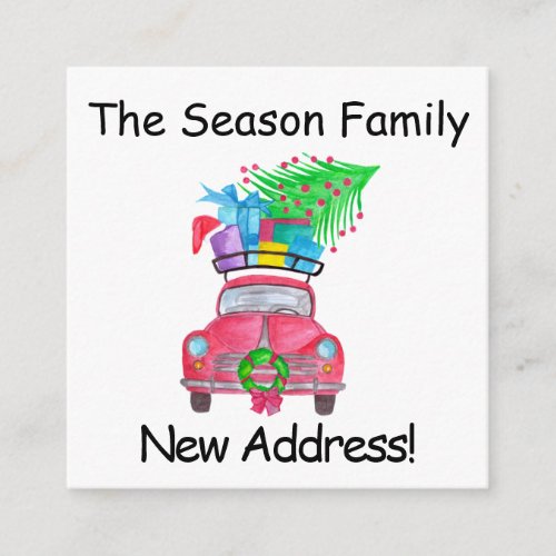 Address Announcement Red Car with Christmas Gifts