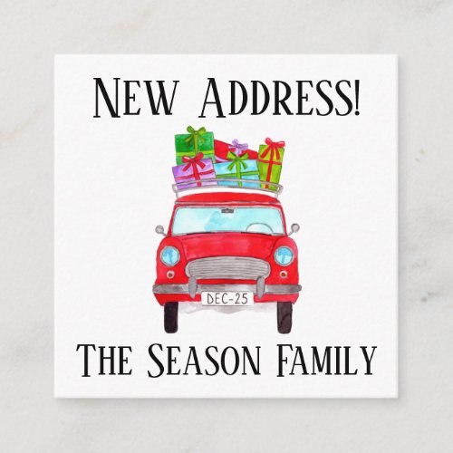 Address Announcement Red Car with Christmas Gifts