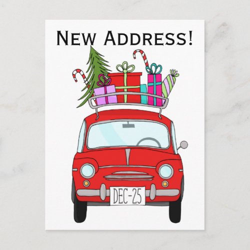 Address Announcement Red Car with Christmas Gifts Postcard