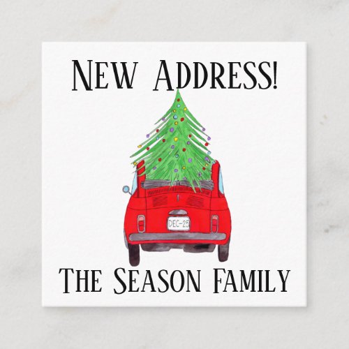 Address Announcement Red Car with Christmas Tree