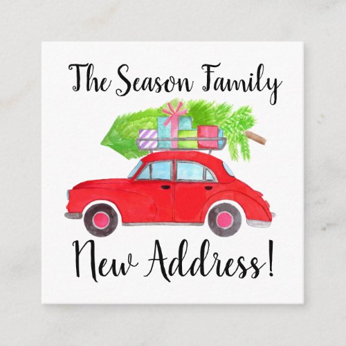 Address Announcement Red Car with Christmas tree