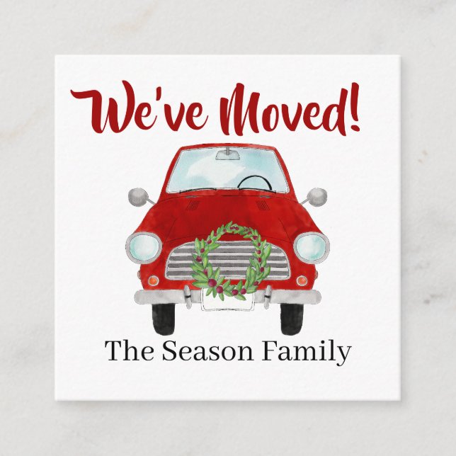 Address Announcement Red car with Christmas wreath (Front)