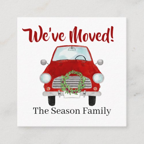 Address Announcement Red car with Christmas wreath