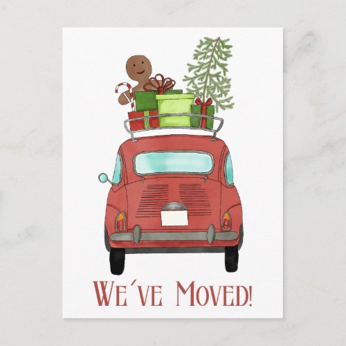 Address Announcement Red car with gifts Postcard