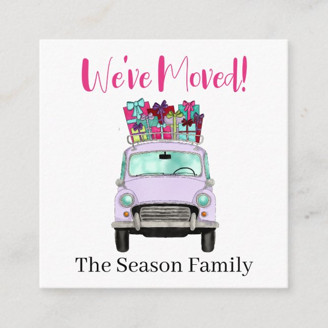 Address Announcement Violet Car with Christmas Gif (Front)