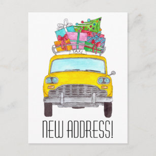Address Announcement Yellow Taxi Christmas Gifts Postcard
