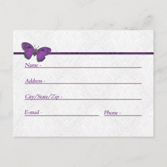 Address Cards Wedding Butterfly Brocade Purple (Front)