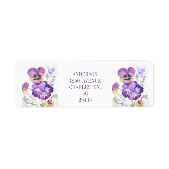 Address  floral purpel pansies   label (Front)