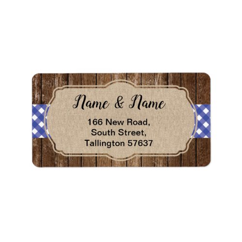 Address Label Blue gingham I Do BBQ Burlap Wedding