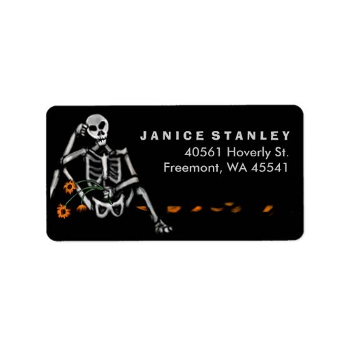 Address Label _ Halloween Skeleton Orange Flowers