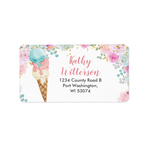 Address Label Pastel ice cream floral Baby Shower