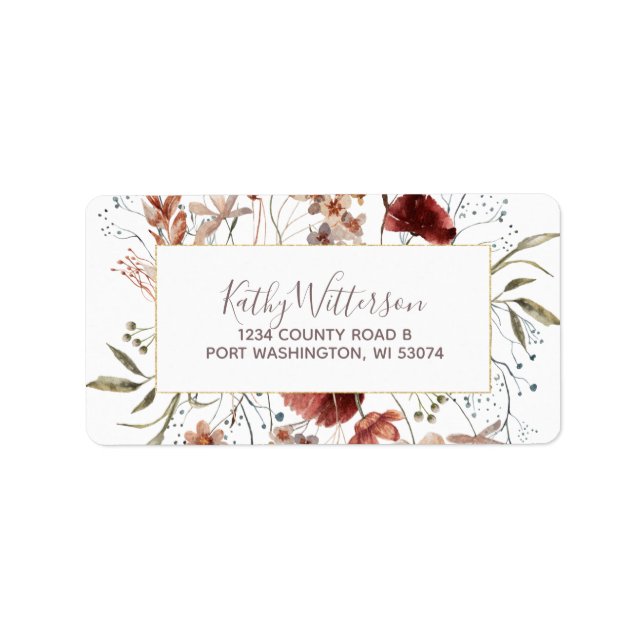 Address Label Pastel Watercolor Autumn Wildflowers (Front)