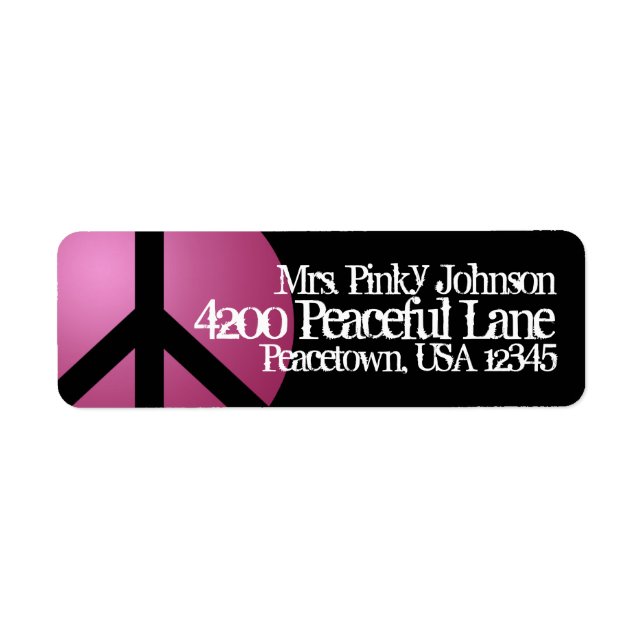 Address Label Peace Sign, Pink, Black, Customize (Front)