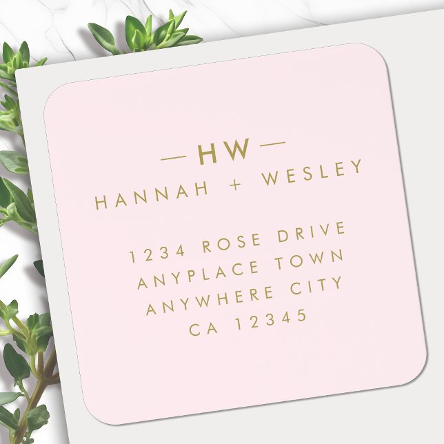 Address Label Roll | Pink & Gold Mailing Sticker (Square return address sticker labels for everyday, special occasions & seasonal mail)