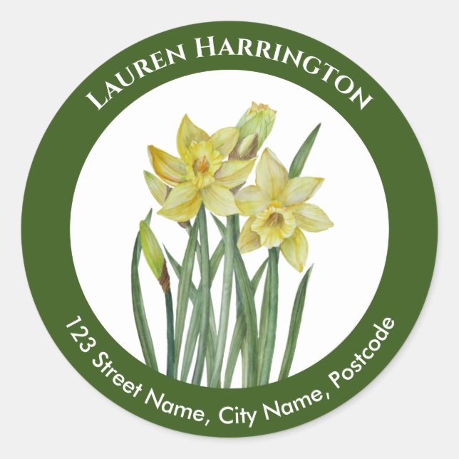 Address Label Watercolor Yellow Dark Green Circle (Front)