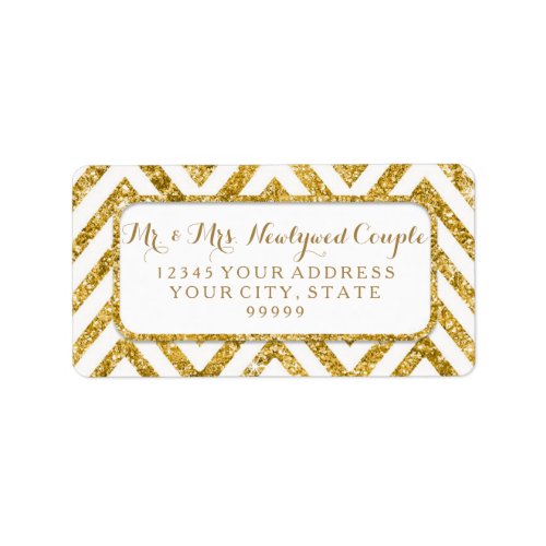 Address Label Wedding Gold Glitter Chevron Pattern