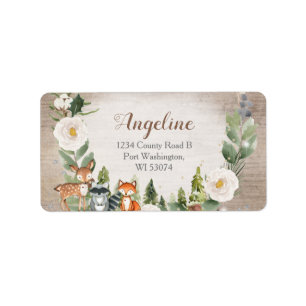 Address Label Winter Woodland Animals White Floral