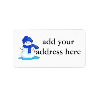 Address label with a snowman in blue