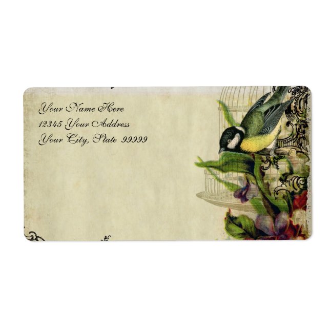 Address Label Yellow Song Bird Cage Floral (Front)