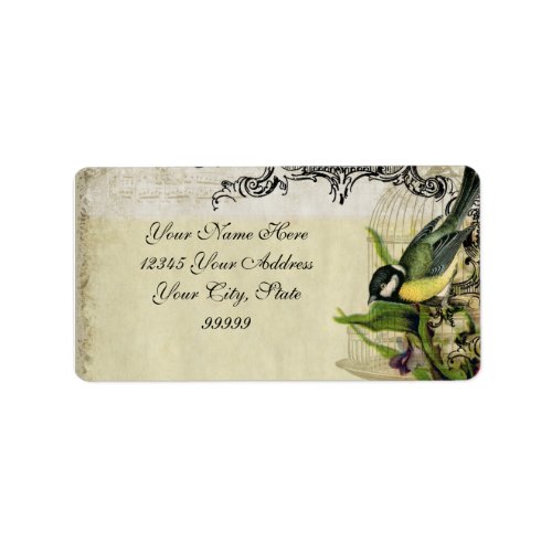 Address Label Yellow Song Bird Cage Floral