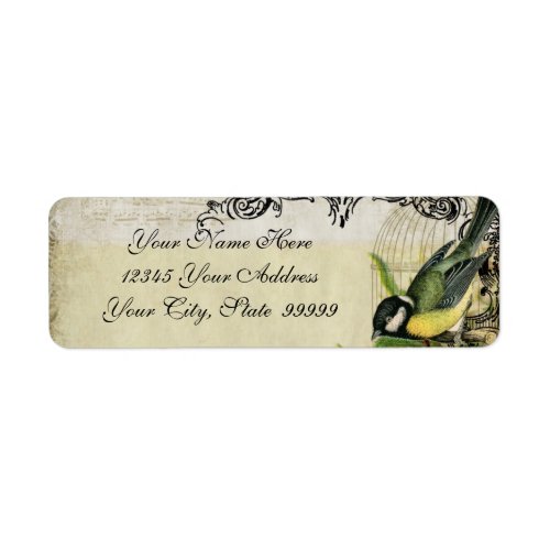 Address Label Yellow Song Bird Cage Floral