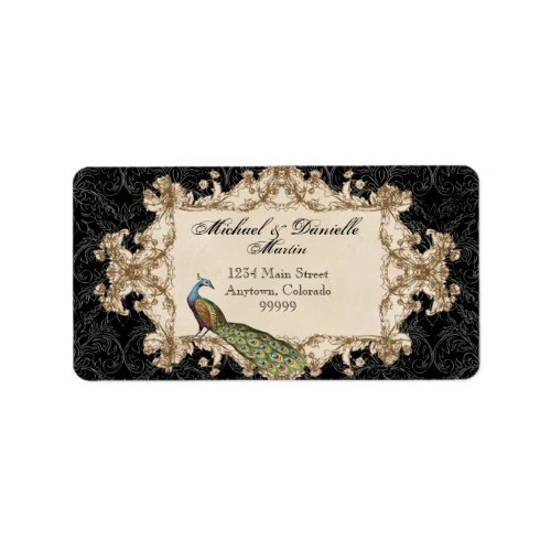 Address Labels - Black Vintage Peacock & Etchings
