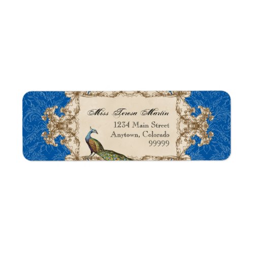 Address Labels _ Blue Vintage Peacock  Etchings