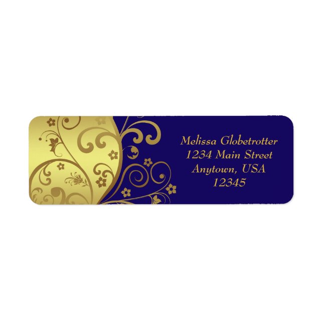 Address Labels--Gold Swirls & Dark Blue Label (Front)